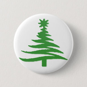 Badge Rond 5 Cm Arbre de Noël Moderne Pochoir Imprimé Vert
