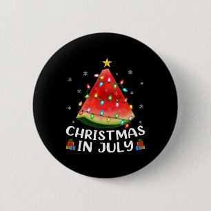 Badge Rond 5 Cm Arbre de Noël Pastèque Éclairage Drôle Noël d'Été