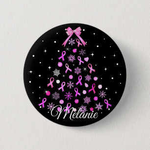 Badge Rond 5 Cm Arbre de Noël Pink Ribbon