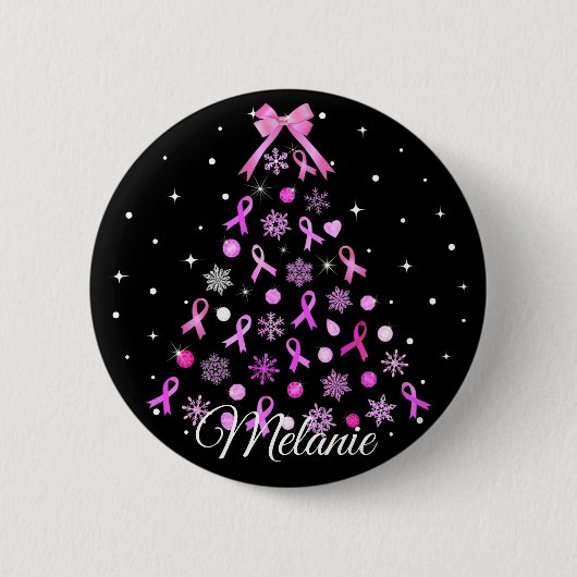 Badge Rond 5 Cm Arbre de Noël Pink Ribbon (Devant)