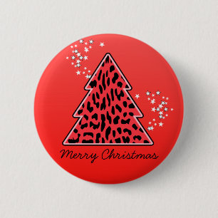 Badge Rond 5 Cm Arbre de Noël Red Leopard Cheetah