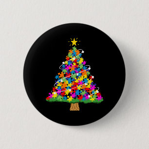Badge Rond 5 Cm Arbre de Noël sensibilisation sur l'autisme