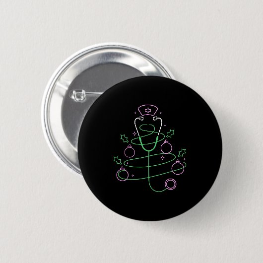 Badge Rond 5 Cm Arbre de Noël Stethoscope Infirmière Noël (Devant & derrière)