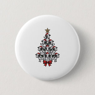 Badge Rond 5 Cm Arbre de Noël vache Gravure vintage Ferme de vacan