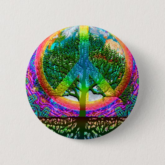 Badge Rond 5 Cm Arbre de paix de la vie (Devant)