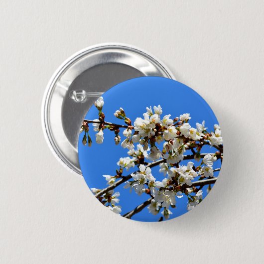 Badge Rond 5 Cm Arbre de printemps blanc fleuri blanc (Devant & derrière)