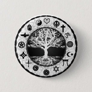 Badge Rond 5 Cm Arbre de religions du monde de la vie