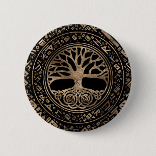 Badge Rond 5 Cm Arbre de vie - Motif runique de Yggdrasil
