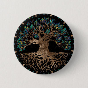 Badge Rond 5 Cm Arbre de vie - Ornement en or et marbre du Yggdras