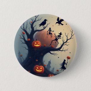 Badge Rond 5 Cm Arbre d'Halloween sinistre