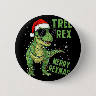 Badge Rond 5 Cm Arbre drôle Rex Noël Dinosaure Chapeau de Père Noë