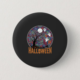 Badge Rond 5 Cm Arbre ensorcelé d'Halloween Fantômes et Chat Noir