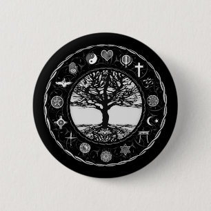 Badge Rond 5 Cm Arbre noir et blanc de religions du monde