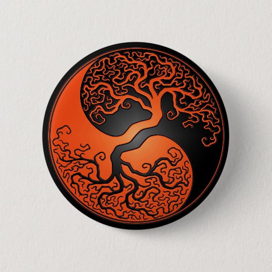Badge Rond 5 Cm Arbre orange et noir de Yin Yang (Devant)