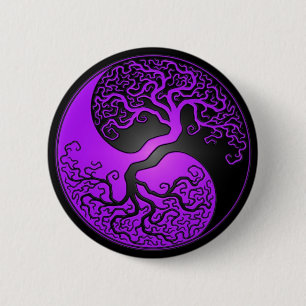 Badge Rond 5 Cm Arbre pourpre et noir de Yin Yang