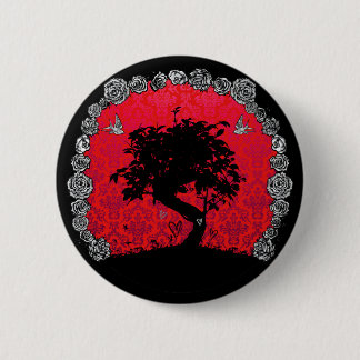 Badge Rond 5 Cm Arbre rose de bonsaïs de tatouage d'hirondelle