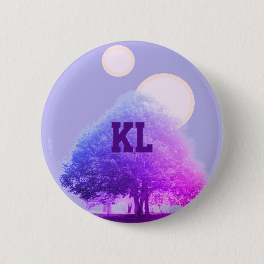 Badge Rond 5 Cm Arbres dans le brouillard pourpre et double lever  (Devant)