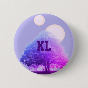 Badge Rond 5 Cm Arbres dans le brouillard pourpre et double lever 