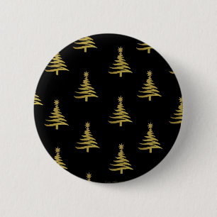 Badge Rond 5 Cm Arbres de Noël en or sur noir