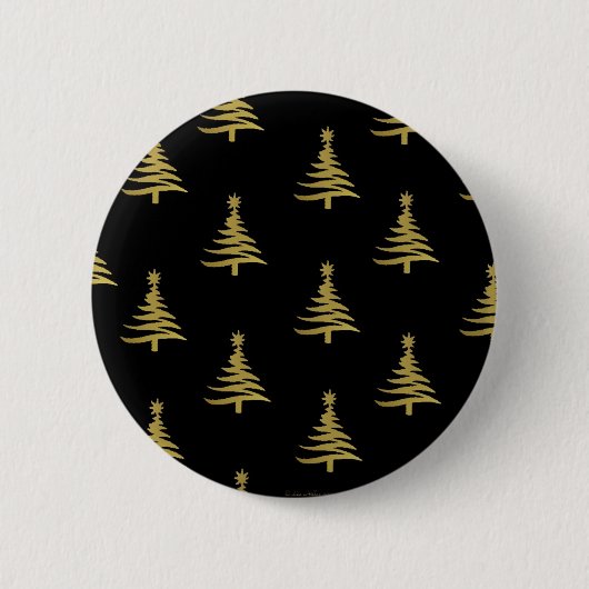 Badge Rond 5 Cm Arbres de Noël en or sur noir (Devant)