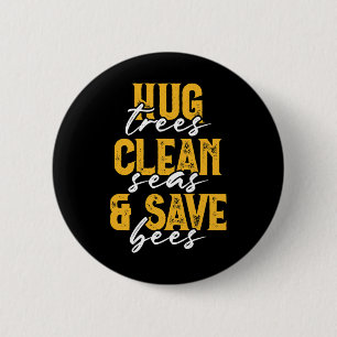 Badge Rond 5 Cm Arbres Mers Abeilles Environnementaliste Mignonne 