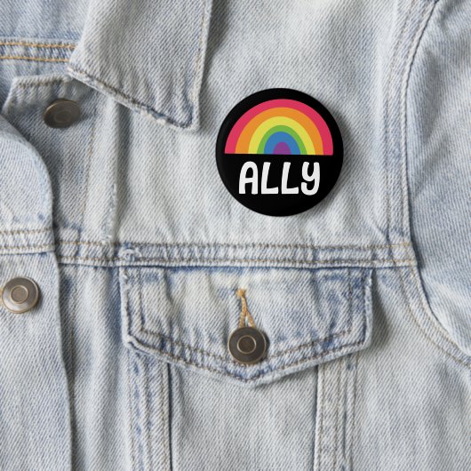 Badge Rond 5 Cm Arc en arc-en-ciel droit (En situation)