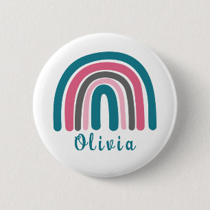 Badge Rond 5 Cm Arc-en-ciel coloré Boho avec nom personnalisé