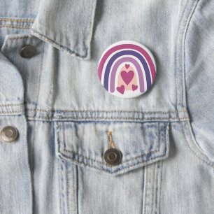 Badge Rond 5 Cm Arc En Ciel Et Coeurs