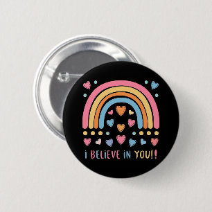 Badge Rond 5 Cm Arc-en-ciel et Coeurs - Message positif