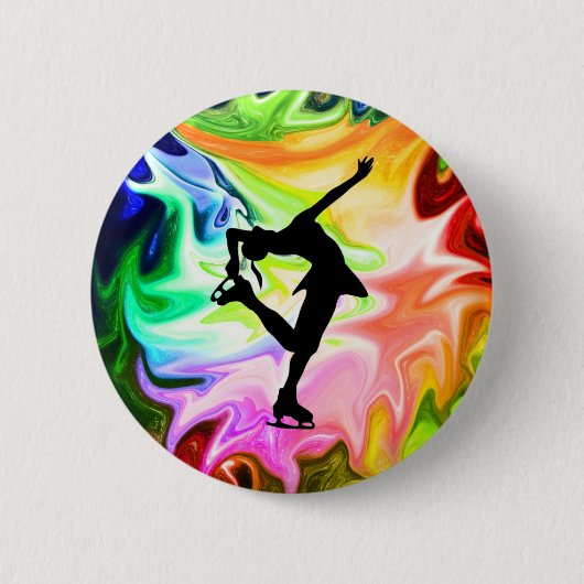 BADGE ROND 5 CM ARC-EN-CIEL ET PATINEUR LIQUIDES (Devant)