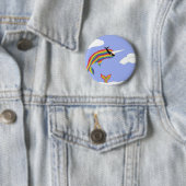 Badge Rond 5 Cm Arc-en-ciel Ninja Narwhal qui vole (En situation)
