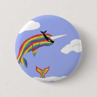 Badge Rond 5 Cm Arc-en-ciel Ninja Narwhal qui vole