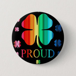 Badge Rond 5 Cm Arc-en-ciel RoyGeeBiv - LGBT de trèfle de quatre