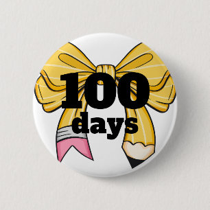 Badge Rond 5 Cm Arc en ruban crayon jaune 100 jours d'école