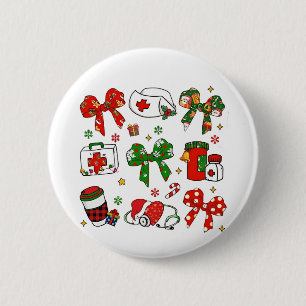 Badge Rond 5 Cm Arc Nurses Noël Infirmerie Joyeux Xmas