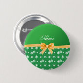 Badge Rond 5 Cm Arc vert nommé fait sur commande d'or de flocons (Devant & derrière)