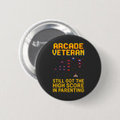 Badge Rond 5 Cm Arcade Papa Pixel Art - Retro Gamer (Devant & derrière)