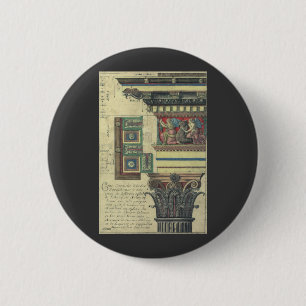 Badge Rond 5 Cm Architecture Ancienne, Colonne avec Moulure de Cor