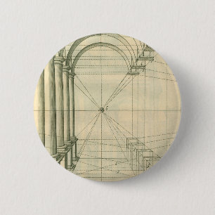 Badge Rond 5 Cm Architecture vintage, Perspective Colonnes Arches