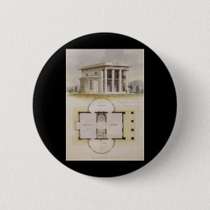 Badge Rond 5 Cm Architecture vintage, plan d'étage et villa grecqu