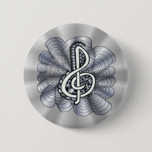 Badge Rond 5 Cm Argent Clé Treble personnalisable