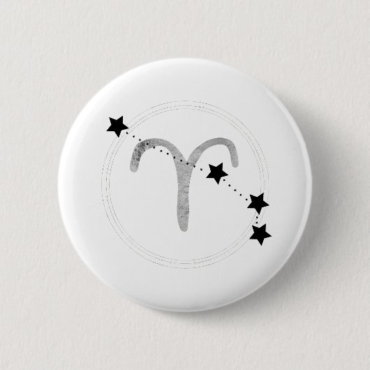 Badge Rond 5 Cm Aries zodiac noir et argent constellation étoiles (Devant)