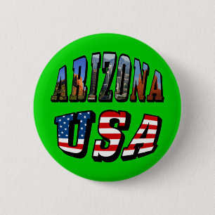 Badge Rond 5 Cm Arizona Picture et USA Flag Text