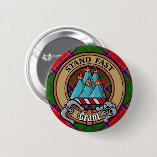 Badge Rond 5 Cm Armoiries du clan Grant sur tartan