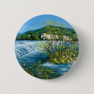 Badge Rond 5 Cm ARNO RIVER À ROVEZZANO Florence Paysage toscan