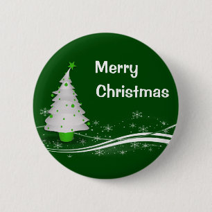 Badge Rond 5 Cm Arrière - plan vert et arbre de Noël blanc