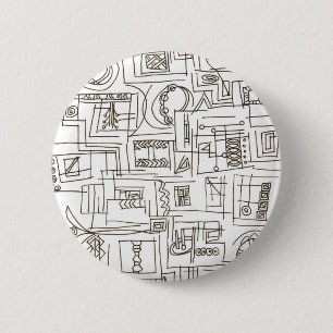 Badge Rond 5 Cm Art abstrait à l'encre doodle noir et blanc impert