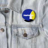 Badge Rond 5 Cm Art Abstrait bleu jaune (En situation)