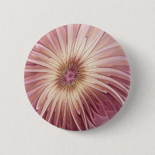 Badge Rond 5 Cm Art Abstrait Fractal Fleur & Tons de Bourgogne