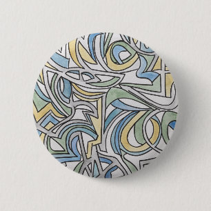 Badge Rond 5 Cm Art aquarelle en treillis bleu vert jaune